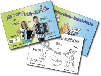 Akkordeonspiel mit Tasti und Basti Band 1  für Knopfakkordeon C-Griff  Set (Schule/Workshop/Schatzkiste)