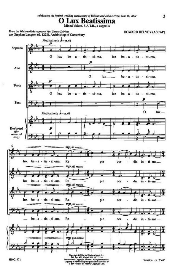 O lux beatissima&nbsp;&nbsp;for mixed chorus a cappella&nbsp;&nbsp;