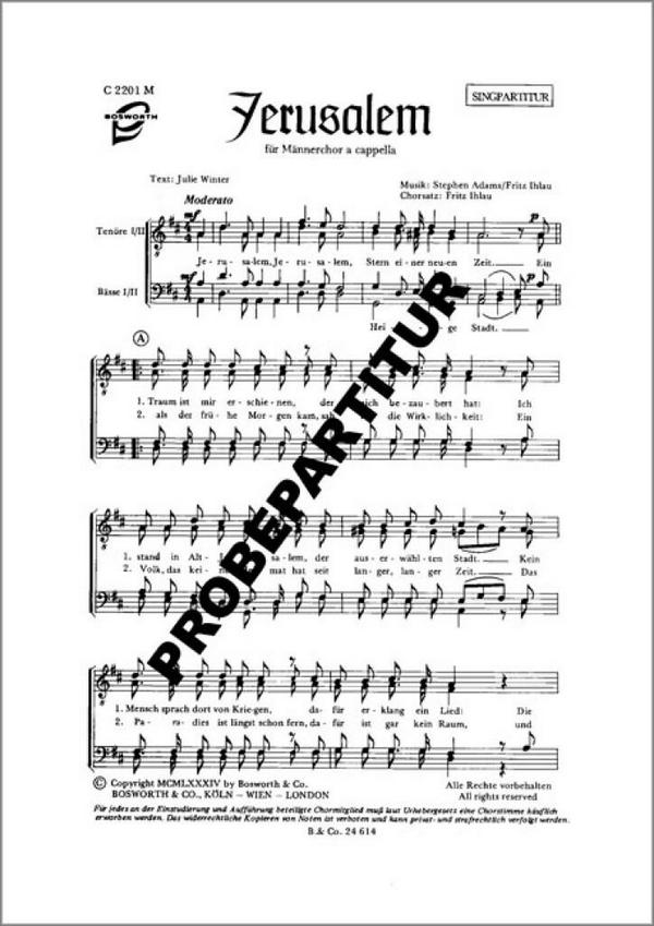 Jerusalem&nbsp;&nbsp;für Männerchor a cappella&nbsp;&nbsp;Partitur (dt)