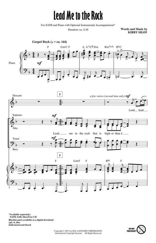 Lead Me to the Rock&nbsp;&nbsp;for mixed chorus (SAB) and piano&nbsp;&nbsp;score