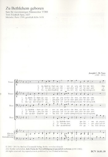 Zu Bethlehem geboren&nbsp;&nbsp;für Männerchor a cappella&nbsp;&nbsp;Partitur