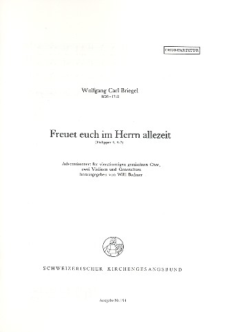 Freuet euch im Herrn allezeit  für gem Chor, 2 Violinen und Bc  Chorpartitur