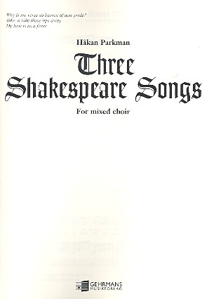 3 Shakespeare Songs  for mixed chorus and piano  score