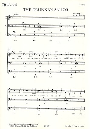 The drunken Sailor&nbsp;&nbsp;for male chorus a cappella&nbsp;&nbsp;score (en)