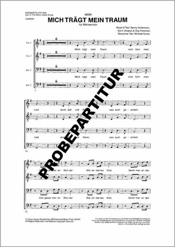 Mich trägt mein Traum  für Männerchor und Klavier  Partitur
