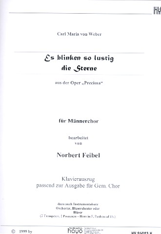 Es blinken so lustig die Sterne  für Männerchor (gem Chor) und Orchester  Klavierauszug