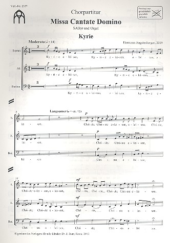 Missa cantate Domino  für gem Chor (SABar) und Orgel  Chorpartitur
