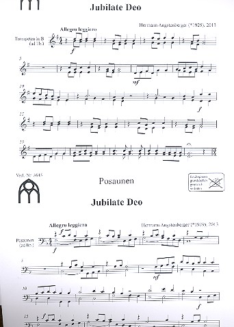 Jubilate Deo  für gem Chor und Orgel (2 Trompeten und 2 Posaunen ad lib)  Instrumentalstimmen