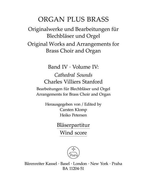 Cathedral Sounds&nbsp;&nbsp;für Orgel und Blechbläser (Posaunenchor)&nbsp;&nbsp;Bläserpartitur
