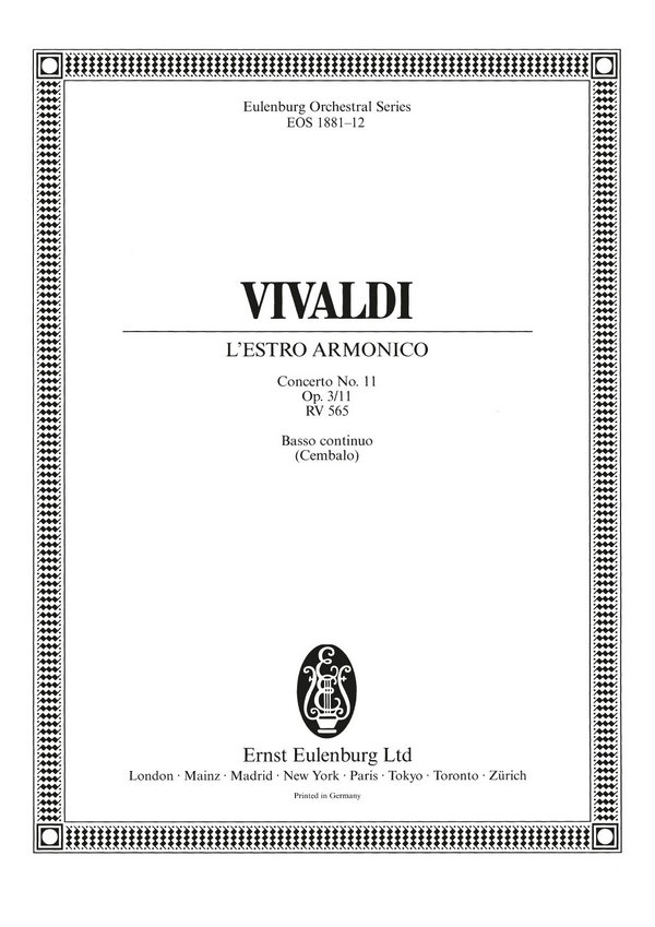 Konzert d-Moll L'Estro Armonico op.3,11 RV565&nbsp;&nbsp;für 2 Violinen, Violoncello, Streicher und Bc&nbsp;&nbsp;Cembalo