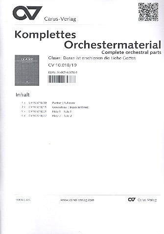 Daran ist erschienen die Liebe Gottes  für Soli, gem Chor, 2 Flöten, Violoncello und Bc  Partitur und Instrumentalstimmen