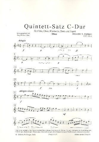 Quintettsatz C-Dur  für Flöte, Oboe, Klarinette, Horn und Fagott  5 Stimmen