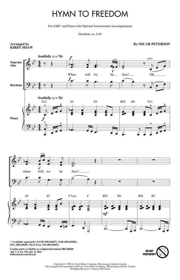 Hymn to Freedom&nbsp;&nbsp;for mixed chorus (SAM) and instruments&nbsp;&nbsp;vocal score