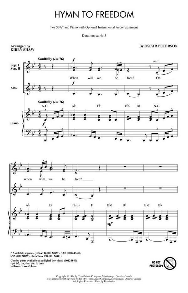 Hymn to Freedom&nbsp;&nbsp;for female chorus and piano&nbsp;&nbsp;score