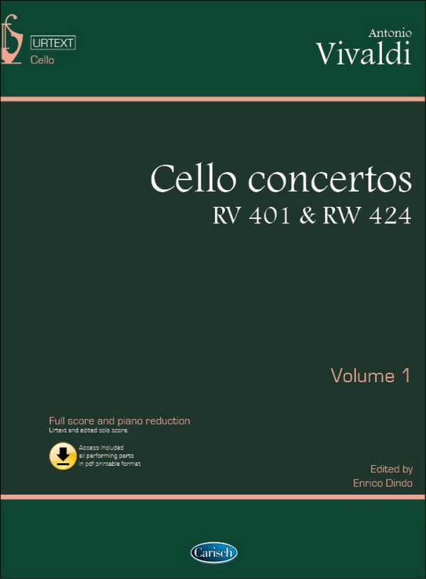 Cello Concertos RV401 and RV424 (+pdf)  for cello and string orchestra  score and piano redurction (with printable parts)