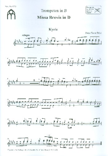 Missa brevis D-Dur  für Soli, gem Chor und Orchester  Stimmensatz