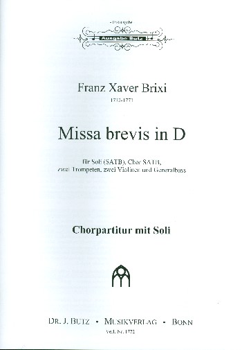 Missa brevis D-Dur  für Soli, gem Chor und Orchester  Chorpartitur (mit Soli)
