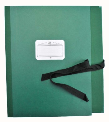 Notenmappe Din A4 grün 8cm Rücken  mit Seitenklappen und Bänderverschluss  