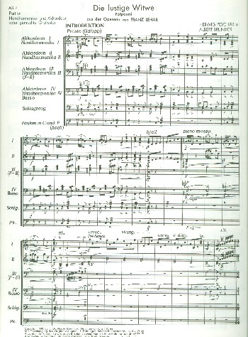 Die lustige Witwe (Potpourri)&nbsp;&nbsp;für Akkordeonorchester&nbsp;&nbsp;Partitur