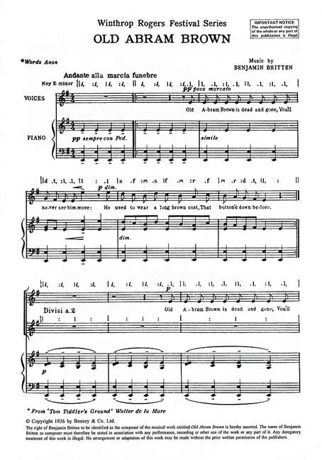 Old Abram Brown&nbsp;&nbsp;for female chorus (children's chorus) and piano&nbsp;&nbsp;score