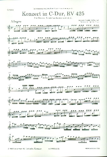 Konzert C-Dur RV425&nbsp;&nbsp;für Gitarre, Streichorchester und Bc&nbsp;&nbsp;Stimmensatz (solo-1-1-1-1-1-Cemb)