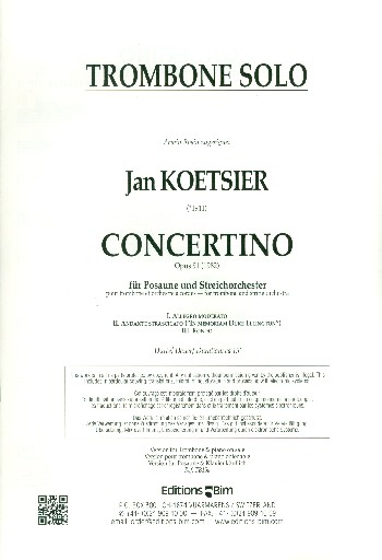 Concertino op.91  für Posaune und Streichorchester  Stimmensatz (solo-7-6-5-7)