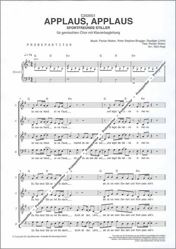 Applaus Applaus&nbsp;&nbsp;für gem Chor und Klavier&nbsp;&nbsp;Partitur