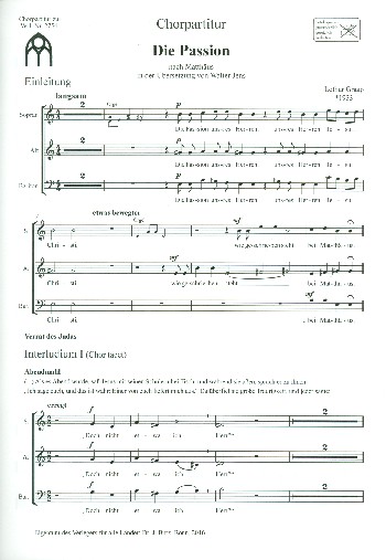 Die Passion nach Matthäus&nbsp;&nbsp;für Sprecher, gem Chor (SAM) und Orgel&nbsp;&nbsp;Chorpartitur