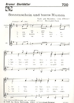 Sonnenschein und bunte Blumen&nbsp;&nbsp;für Frauenchor a cappella&nbsp;&nbsp;Partitur