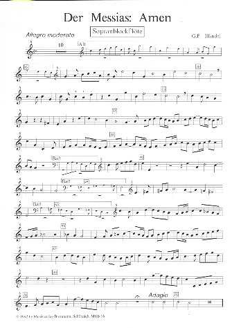 Amen  und  Hallelujah aus dem Messias  für 4 Blockflöten (SATB)  Sopranblockflöte