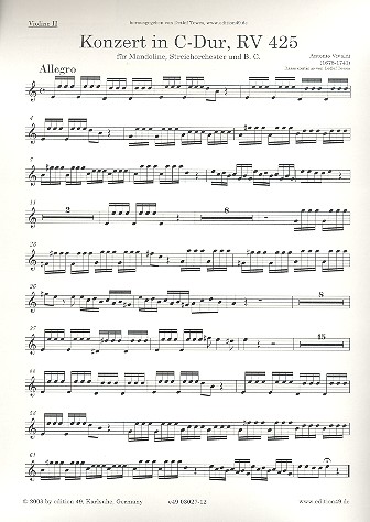 Konzert C-Dur RV425&nbsp;&nbsp;für Mandoline, Streichorchester und Bc&nbsp;&nbsp;Violine 2
