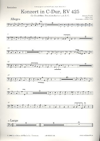 Konzert C-Dur RV425&nbsp;&nbsp;für Mandoline, Streichorchester und Bc&nbsp;&nbsp;Kontrabass