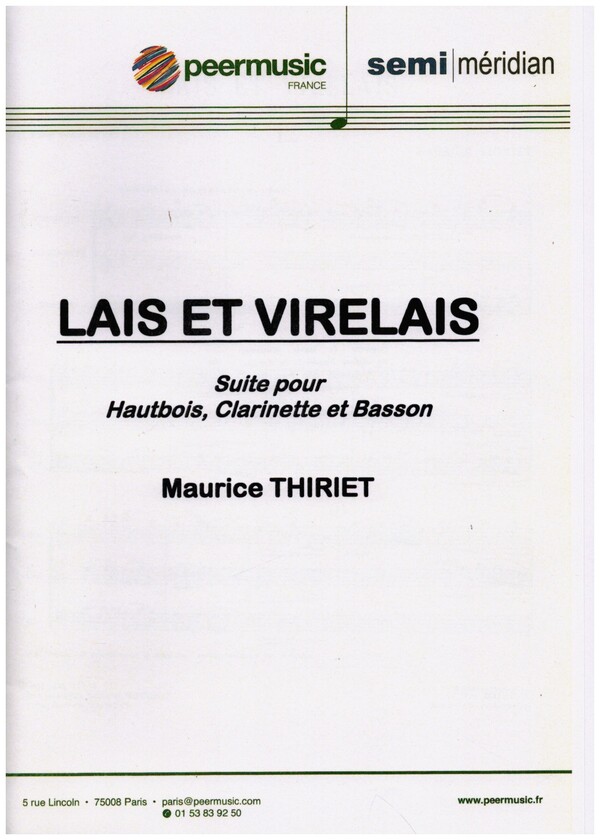Lais et virelais&nbsp;&nbsp;pour hautbois, clarinette et basson&nbsp;&nbsp;partition et parties