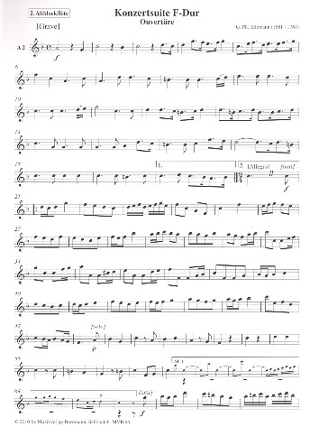 Ouvertüre zur Konzertsuite F-Dur&nbsp;&nbsp;für 4 Blockflöten (AATB) (Bc ad lib)&nbsp;&nbsp;Altblockflöte 2