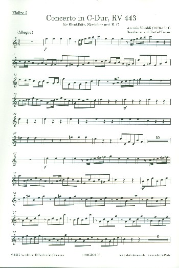 Konzert C-Dur RV443&nbsp;&nbsp;für Sopraninoblockflöte, Streichorchester und Bc&nbsp;&nbsp;Violine 2