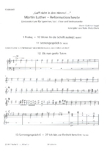 Martin Luther - Reformation heute&nbsp;&nbsp;für 2 Sprecher, Soli, gem Chor und Instrumente&nbsp;&nbsp;Keyboard