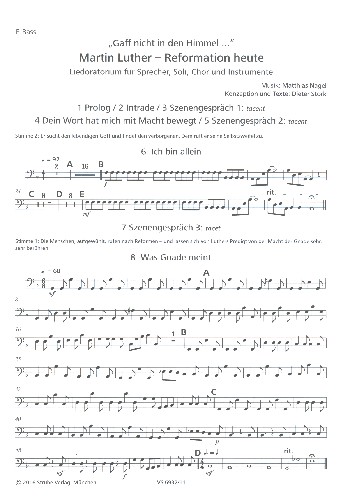 Martin Luther - Reformation heute&nbsp;&nbsp;für 2 Sprecher, Soli, gem Chor und Instrumente&nbsp;&nbsp;E-Bass