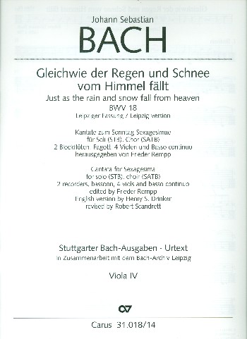 Gleichwie der Regen und Schnee vom Himmel fällt&nbsp;&nbsp;Kantate Nr.18 BWV18&nbsp;&nbsp;Viola 4