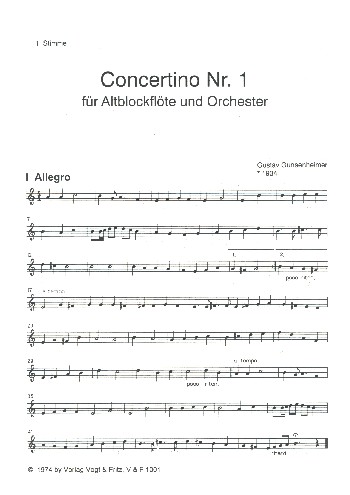 Sonate Nr.1 (Concertino)  für Altblockflöte (Flöte) und Gitarre (Cembalo, Klavier) (Orchester)  1. Stimme tutti (Mandoline/Violine)