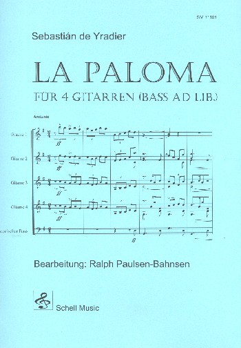 La Paloma  für 4 Gitarren (Bass ad lib)  Partitur und Stimmen