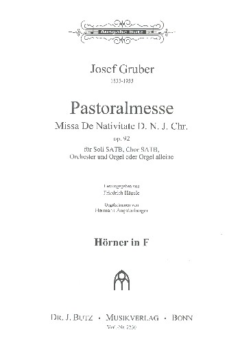 Pastoralmesse op.92  für Soli, gem Chor und Orgel (Orchester ad lib)  Stimmensatz Orchester (Streicher 3-2-1-2)