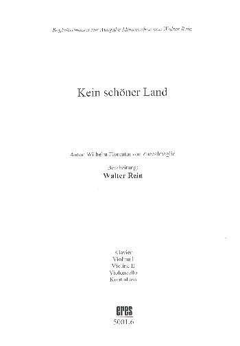 Kein schöner Land  für Männerchor, Streicher und Klavier  Spielpartituren Instrumentalstimmen