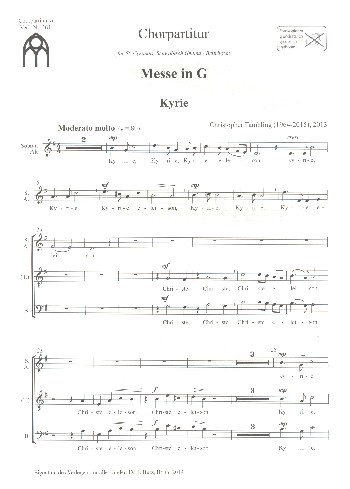 Messe in G&nbsp;&nbsp;für gem Chor und Orgel (Orchester ad lib)&nbsp;&nbsp;Chorpartitur