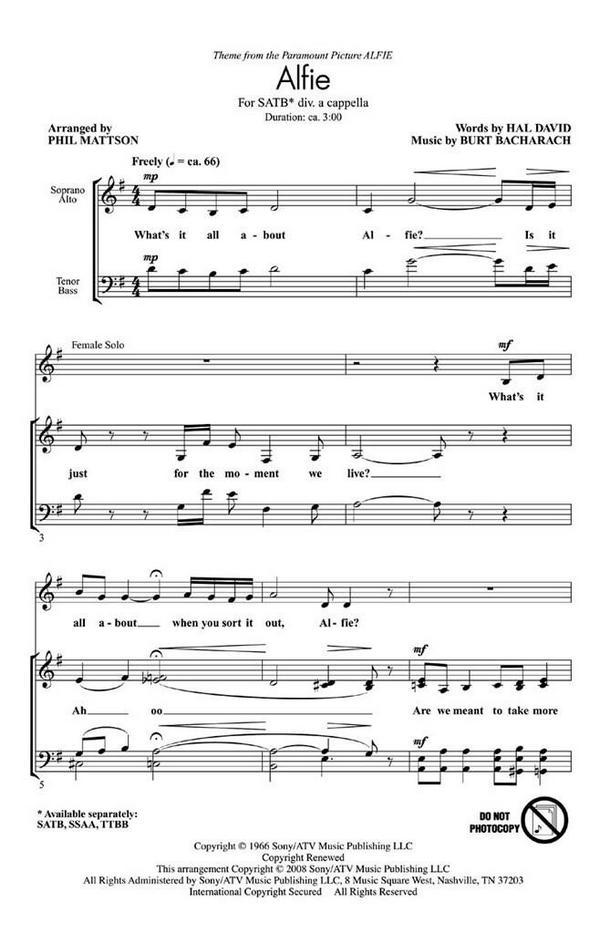 Alfie  for mixed chorus a cappella  score