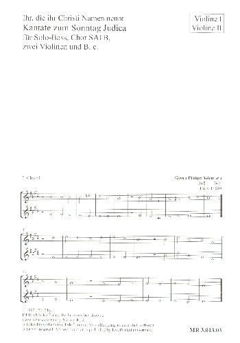 Ihr die ihr Christi Namen nennt TWV1:898  für Bass, gem Chor, 2 Violinen und Bc  Violine 1/2