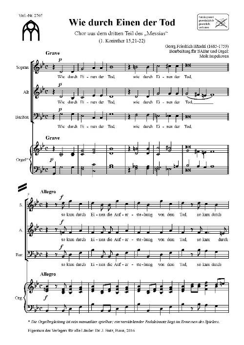 Wie durch einen der Tod&nbsp;&nbsp;für gem Chor (SAM) und Orgel&nbsp;&nbsp;Partitur
