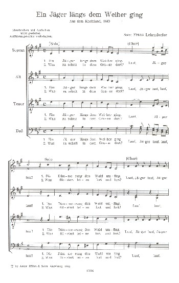 Ein Jäger längs dem Weiher ging&nbsp;&nbsp;für gem Chor a cappella&nbsp;&nbsp;Partitur