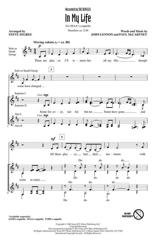 In my life&nbsp;&nbsp;for female chorus a cappella&nbsp;&nbsp;score