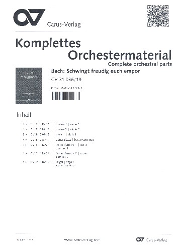 Schwingt freudig euch empor&nbsp;&nbsp;Kantate Nr. 36 BWV36&nbsp;&nbsp;Stimmensatz (Streicher 4-4-3-4)