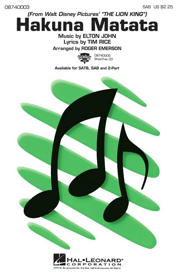 Hakuna Matata&nbsp;&nbsp;for mixed chorus and piano (clarinet ad lib)&nbsp;&nbsp;score